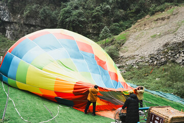 Hot Air Balloon Inflation in Scenic Valley