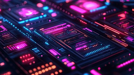 Obraz premium Futuristic interface design featuring vibrant neon colors and in