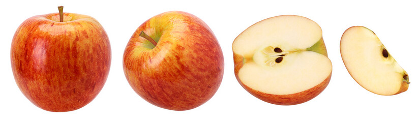 red apple (Envy Apple), half and slice isolated, fresh red apple, transparent PNG, PNG format, collection, set
