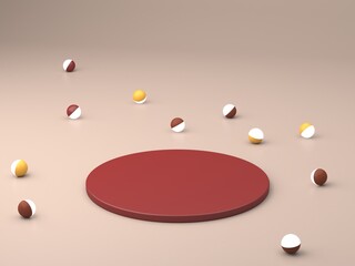 Neutral background for product presentation with shadows and light. Empty podiums in ocher colors. Primitives forms. 