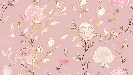 inimalist Floral Pattern with Gold Accents on Pastel Pink