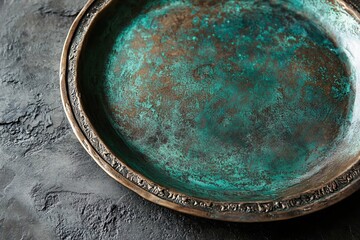 Antique Teal Patina Metal Plate Rustic Decor Vintage Style