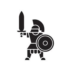 Obraz premium gladiators soldier spartan warrior cartoon character with helmet logo icon silhouette vector art flat design illustrations