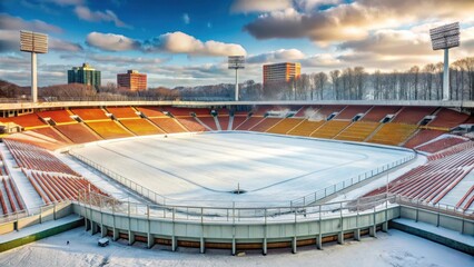 Obraz premium Soccer stadium in Moscow during winter, snow, winter sports, snow,winter sports