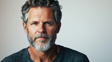 Obraz premium Mature Man with Grey Hair and Beard, Exuding Wisdom and Experience.