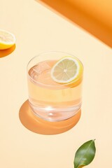 Refreshing summer lemon drink on a minimalist background.