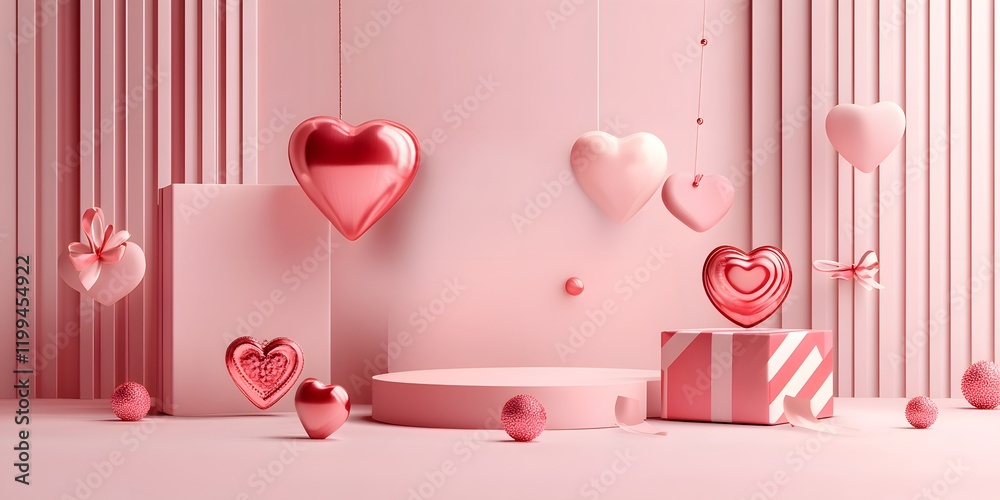 Wall mural pink background with hearts