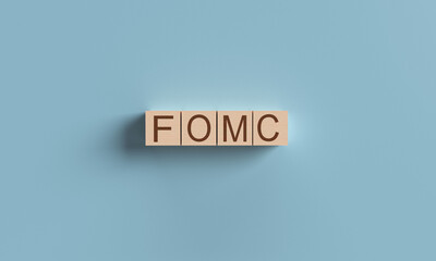 FOMC Federal Open meeting Committe usa cube block wooden blue background financial economy business investment fomc strategy idea growth datum risk federal open meeting commitee usa policy usa america