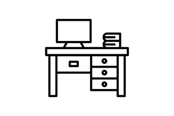 Desk with Computer icon. icon related to Office. suitable for web site, app, user interfaces, printable etc. line icon style. simple vector design editable