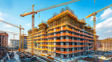 Fototapeta premium Modern City Construction: Highrise Building Development