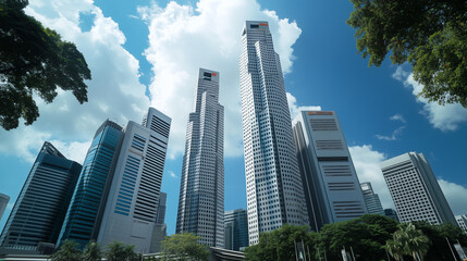 Fototapeta premium 近代的な高層ビル群と熱帯植物が調和する都市風景