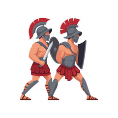 gladiators soldier spartan warrior cartoon character with helmet logo icon silhouette vector art flat design illustrations