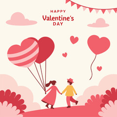 a unique 'Happy Valentine's Day' celebration by a couple. design with a blend of modern elegance and romantic charm. Incorporate a romantic heart element to enhance the festive feel.