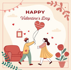 a unique 'Happy Valentine's Day' celebration by a couple. design with a blend of modern elegance and romantic charm. Incorporate a romantic heart element to enhance the festive feel.