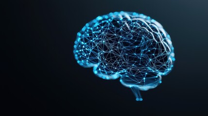 A digital representation of a brain, showcasing interconnected neural networks with a glowing blue design against a dark background.