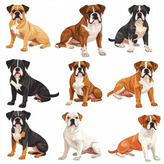 Fototapeta premium Boxer dog breeds in various poses, showcasing their unique features and expressions
