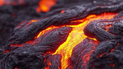 Close up of glowing lava flow