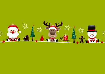 Karte Weihnachtsmann Rentier Und Schneemann Mit Icons Hellgrün Dunkelrot