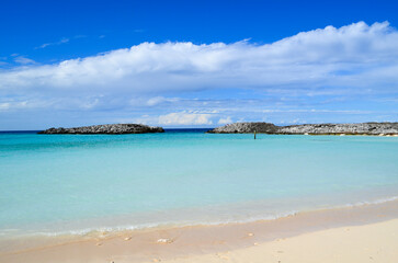 Beautiful beach with blue sky and white clouds, Nassau
