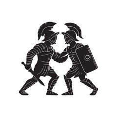 gladiators soldier spartan warrior cartoon character with helmet logo icon silhouette vector art flat design illustrations