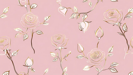 inimalist Floral Pattern with Gold Accents on Pastel Pink