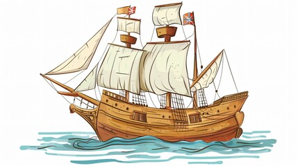 Hand Drawn Columbus Ship Isolated on White Background for Historical Designs