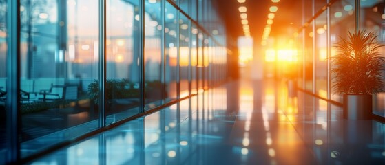 Fototapeta premium Beautiful blurred background image of a meeting room in a modern office with panoramic windows