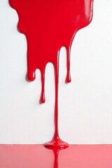 A vivid red paint drips down the surface, creating an artistic and dynamic visual effect.