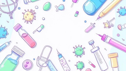 virus flat design top view medical research theme cartoon drawing colored pastel .