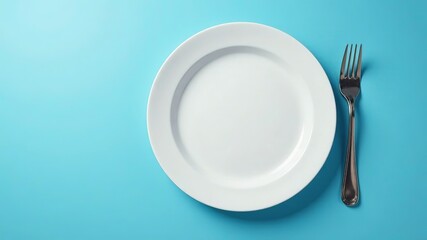 Empty White Dish with Fork on Blue Background - High-Quality AI Image