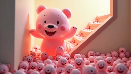 Obraz premium A Cheerful Pink Teddy Bear Decorating a Room with Playful and Adorable Vibes