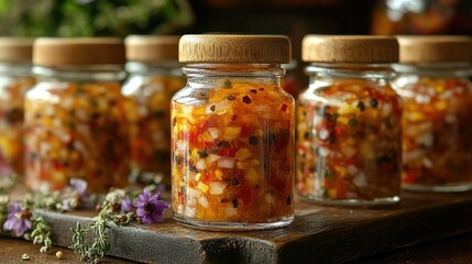 Homemade Sweet Pepper Relish in Glass Jars