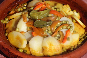 Moroccan tajine with vegetables close up