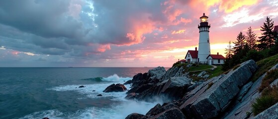 Fototapeta premium Cape Elizabeth Lighthouse, Maine - Coastal Majesty