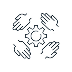 Teamwork, cooperation. Creative solution to business problems, company unification and successful teamwork. Vector illustration icon isolated on white background.