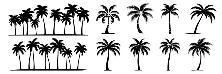 Silhouetted palm tree illustrations collection, vector element set