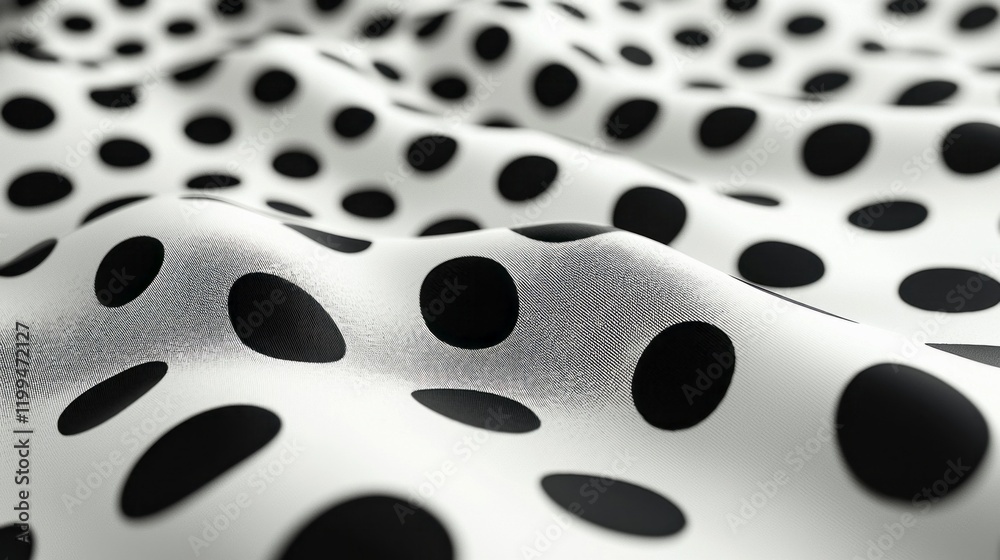 Poster Soft fabric adorned with bold black dots rests gracefully, creating gentle waves. This stylish textile adds a playful charm to decor with its unique dalmatian-inspired pattern