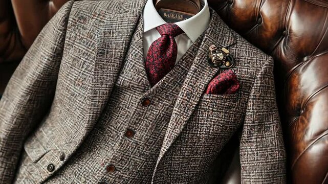 Men's Tweed Suit: A Classic Style in Brown and Red