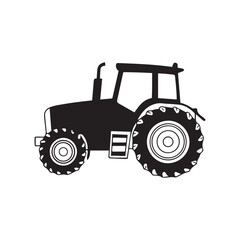 Tractor silhouettes, farm equipment icons vector art illustration