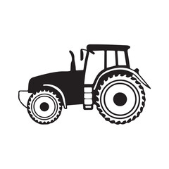 Obraz premium Tractor silhouettes, farm equipment icons vector art illustration