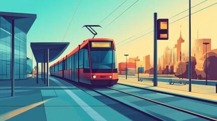 Transportation system flat design front view urban theme cartoon drawing Triadic Color Scheme.