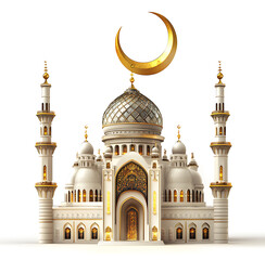 Obraz premium Ramadan Kareem background, Crescent moon at a top of a mosque