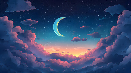 Ramadan Kareem background, Crescent moon at a top of a mosque