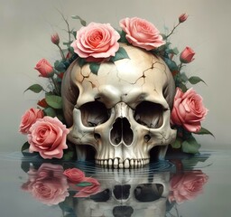 Illustration of human skull with roses.