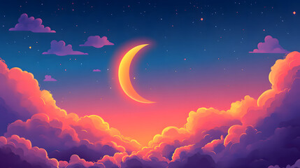 Ramadan Kareem background, Crescent moon at a top of a mosque