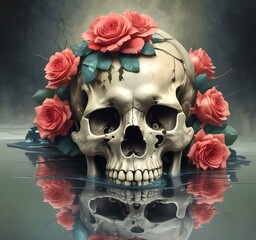 Illustration of skull bone with roses.