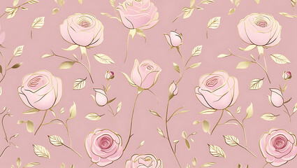 inimalist Floral Pattern with Gold Accents on Pastel Pink