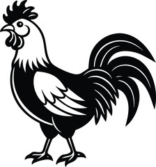 Rooster vector design, Chinses Rooster silhouette, Chinses Rooster line art vector illustration