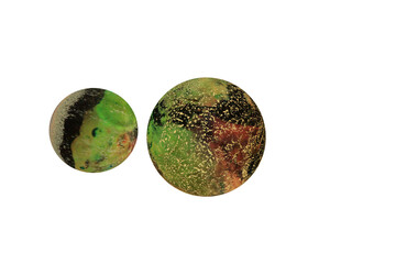 Two Planets for use in your photos or art images. Made from liquid art using water, paint, soap, oil and inks. Macro photos. Various colors and textures. Resize to add in your photographs or art.