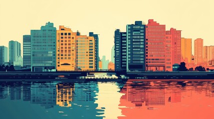 Fototapeta premium Transport infrastructure development flat design front view smart city architecture water color split-complementary color scheme. 
